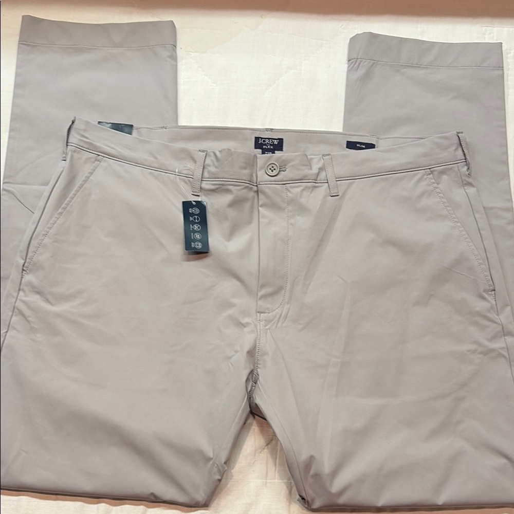 NWT J.Crew Men's 38x32 Flex Slim Fit Breathable 2-Way Stretch Tech Pants | Gray